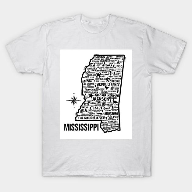 Mississippi Map T-Shirt by fiberandgloss